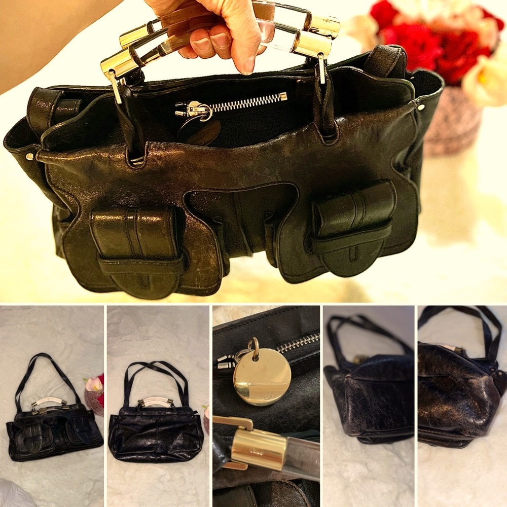 Fab AUTH Vintage CHLOE Bag w/Lucite Handles, Gold Hardware & Shoulder Straps EUC